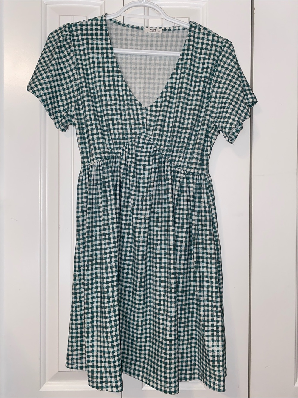 Ardene Green and White Gingham V-Neck Dress